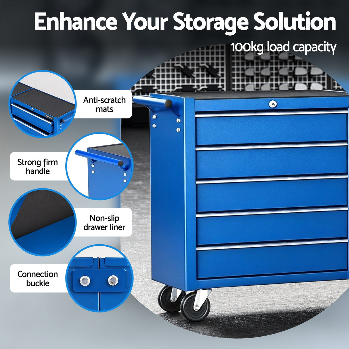 Tool chest trolley with 10 drawers in blue