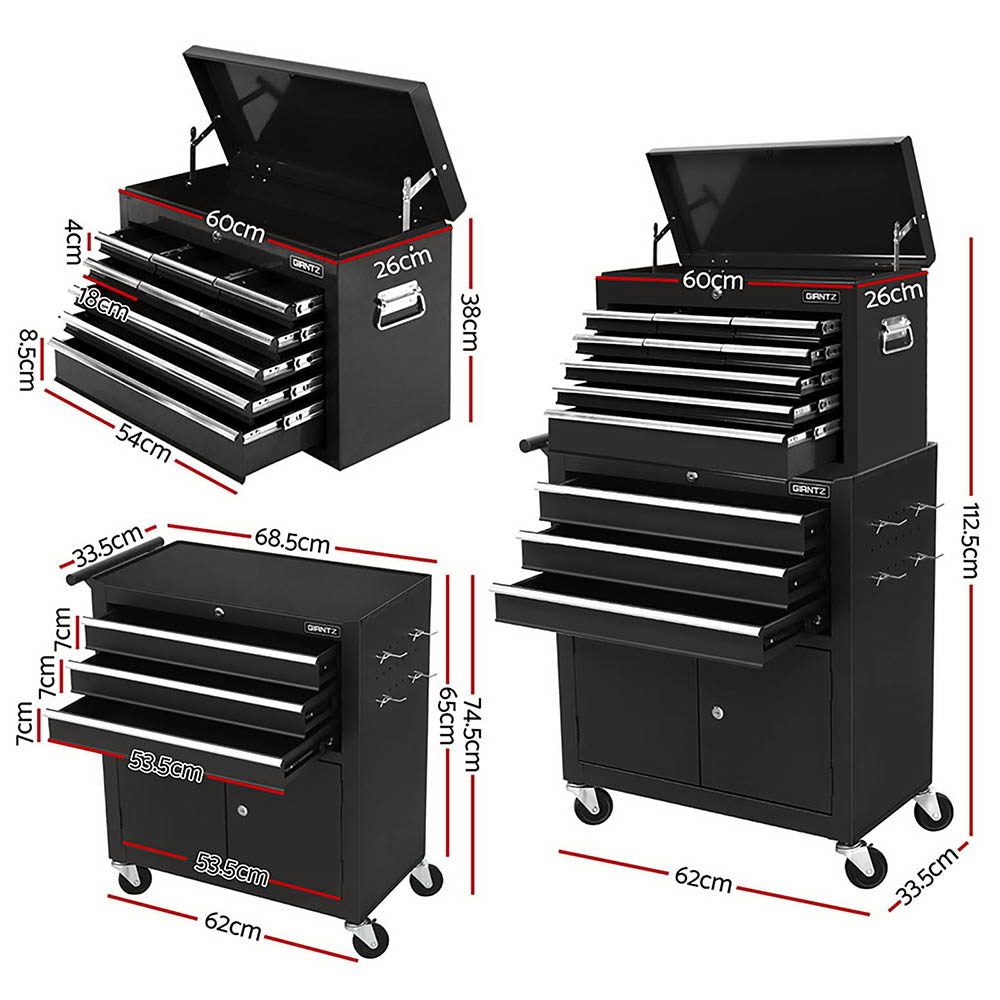 12 Drawer Tool Chest and Trolley Cabinet Black