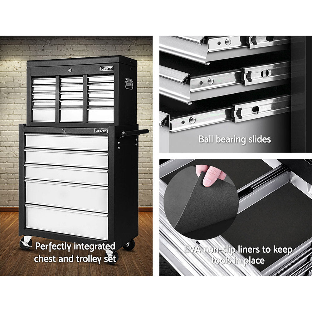 Tool Cabinet Chest Trolley, 14 Drawers Grey