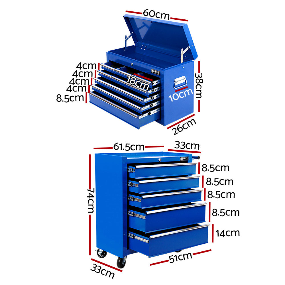 Tool Cabinet Chest Trolley, 14 Drawers Blue