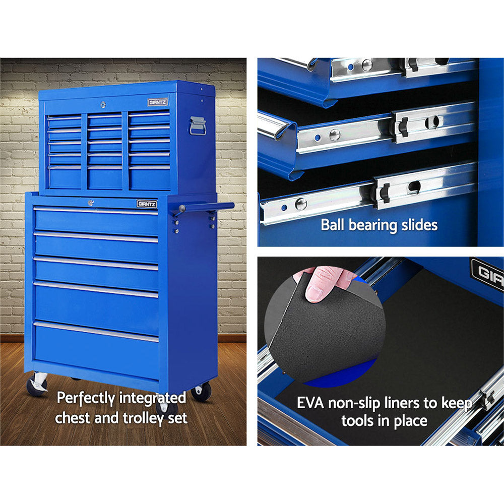 Tool Cabinet Chest Trolley, 14 Drawers Blue