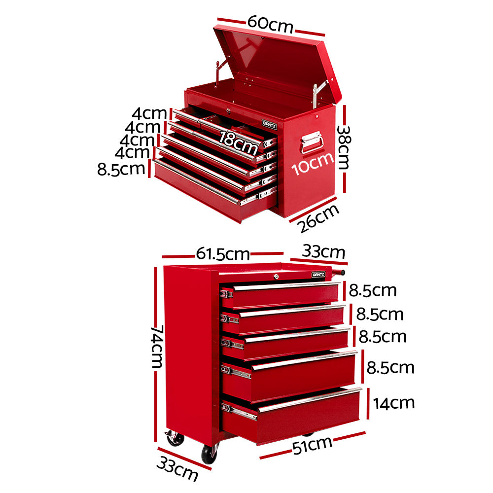 Tool Cabinet Chest Trolley, 14 Drawers Red