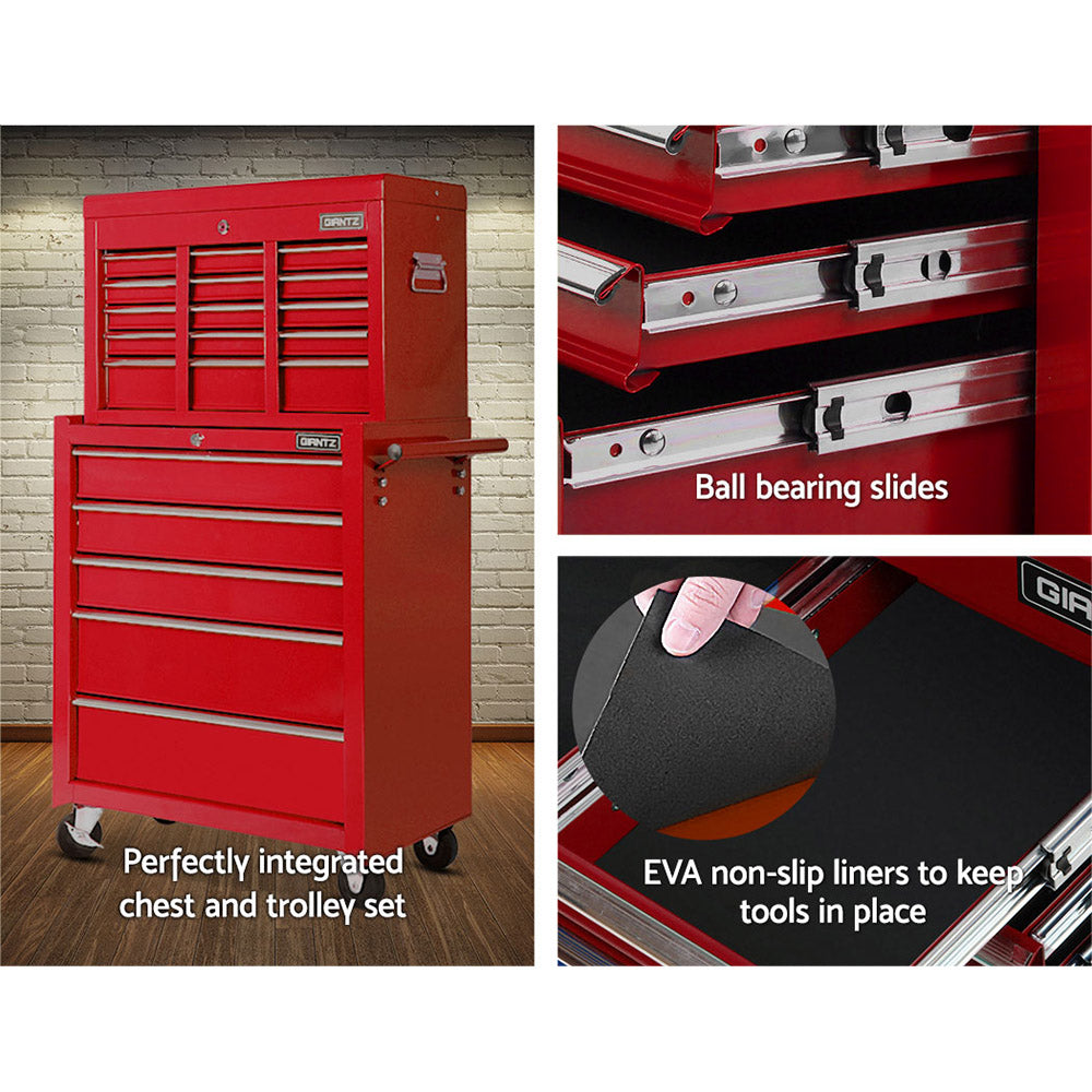 Tool Cabinet Chest Trolley, 14 Drawers Red