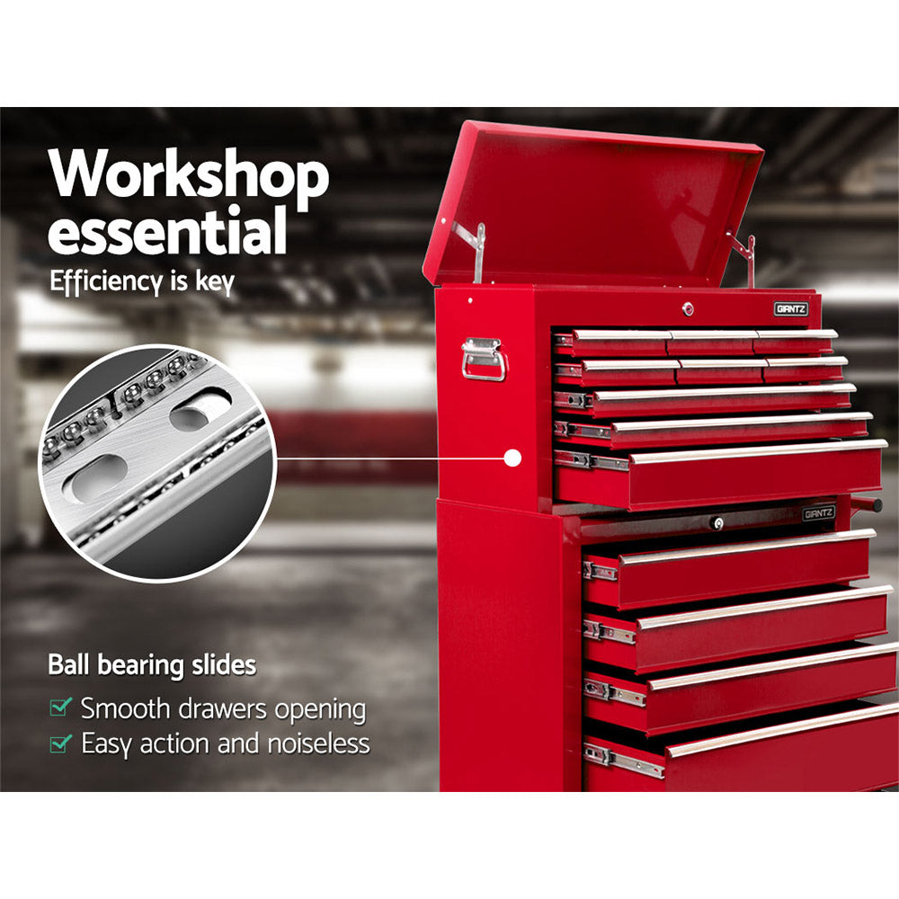 Tool Cabinet Chest Trolley, 14 Drawers Red