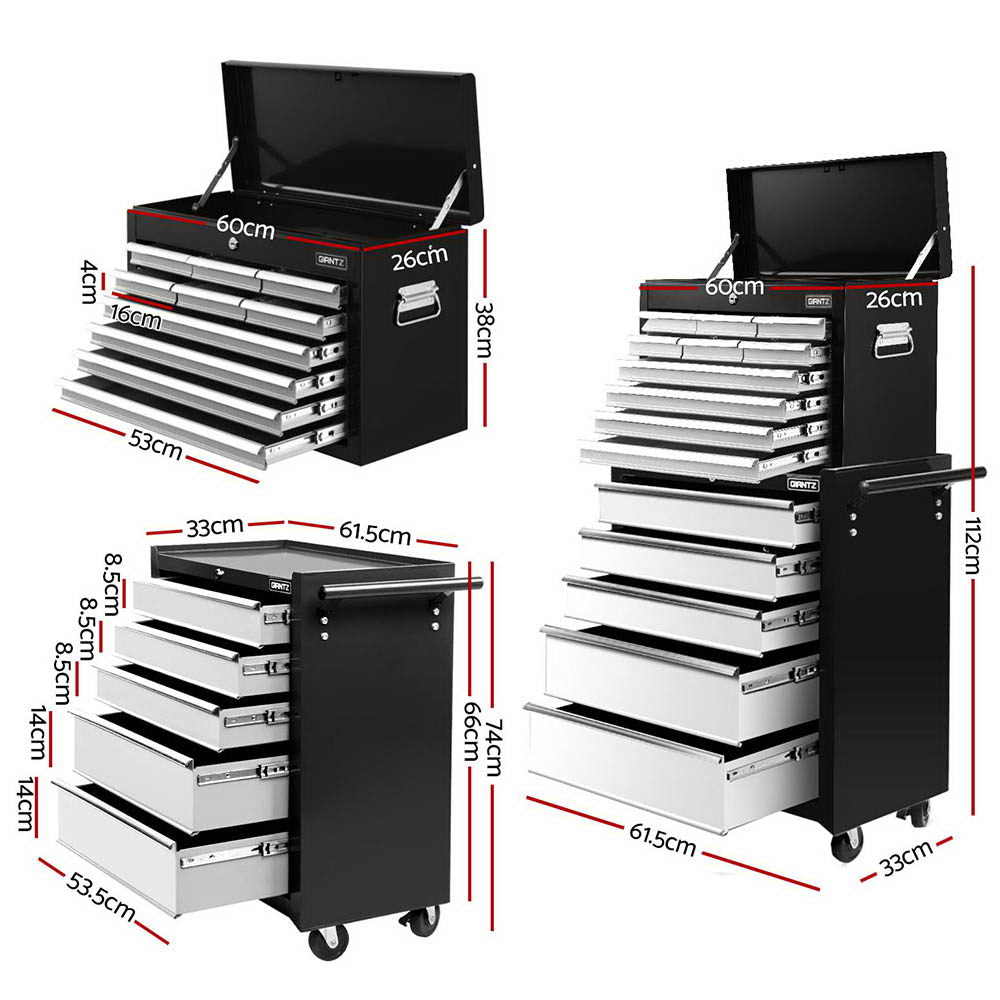15 Drawer Tool Chest and Trolley Black and Grey