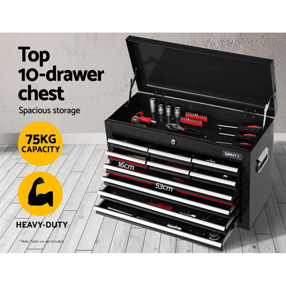 Tool Cabinet Chest Trolley, 16 Drawers Black 68cm