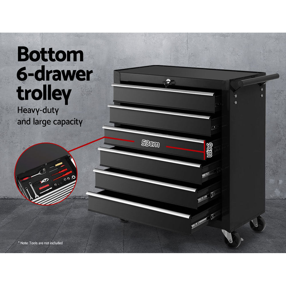 Tool Cabinet Chest Trolley, 16 Drawers Black 68cm