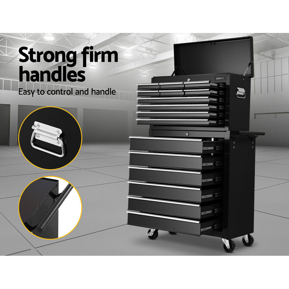 Tool Cabinet Chest Trolley, 16 Drawers Black 68cm