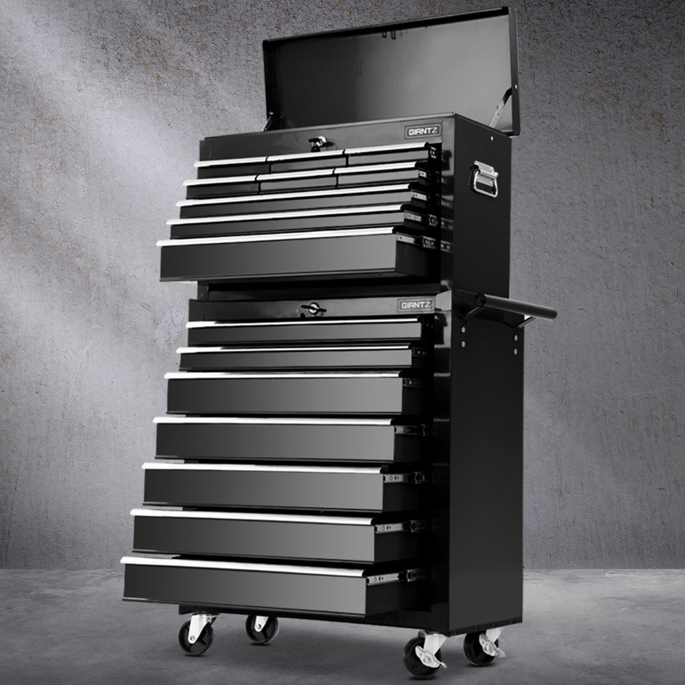 Tool Cabinet Chest Trolley, 16 Drawers Black