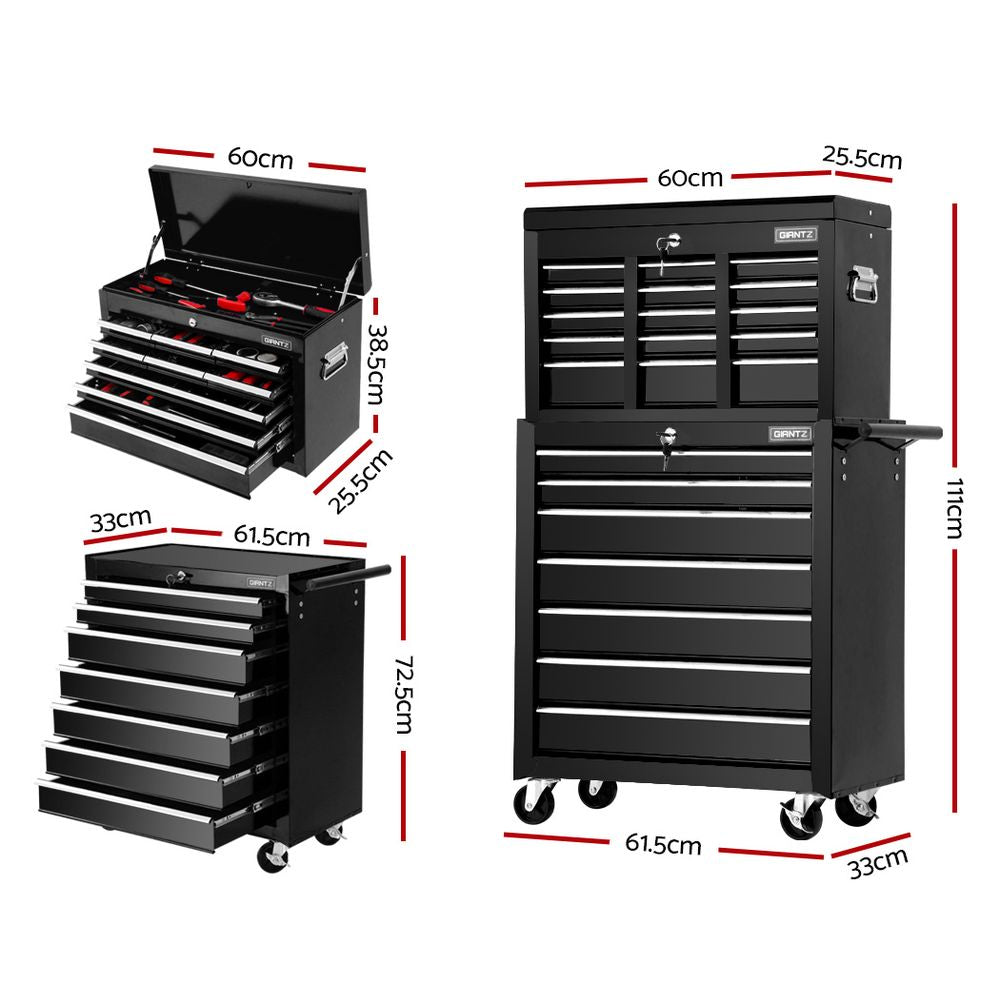Tool Cabinet Chest Trolley, 16 Drawers Black