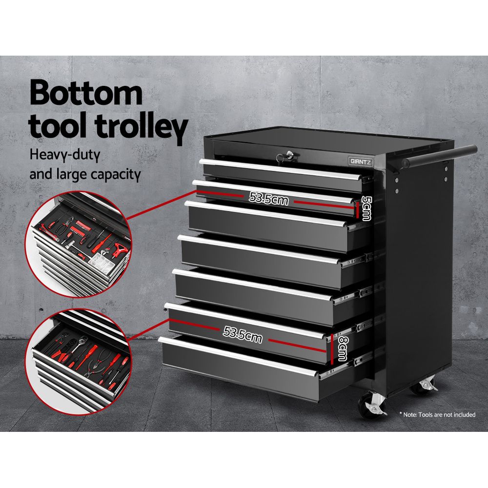 Tool Cabinet Chest Trolley, 16 Drawers Black