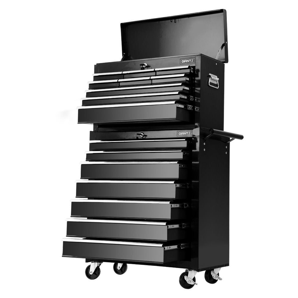 Tool Cabinet Chest Trolley, 16 Drawers Black