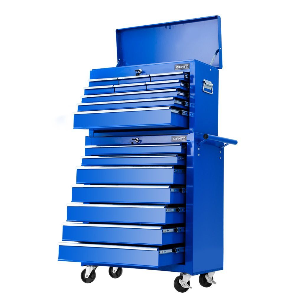 Tool Chest and Trolley Cabinet, 16 Drawers Blue