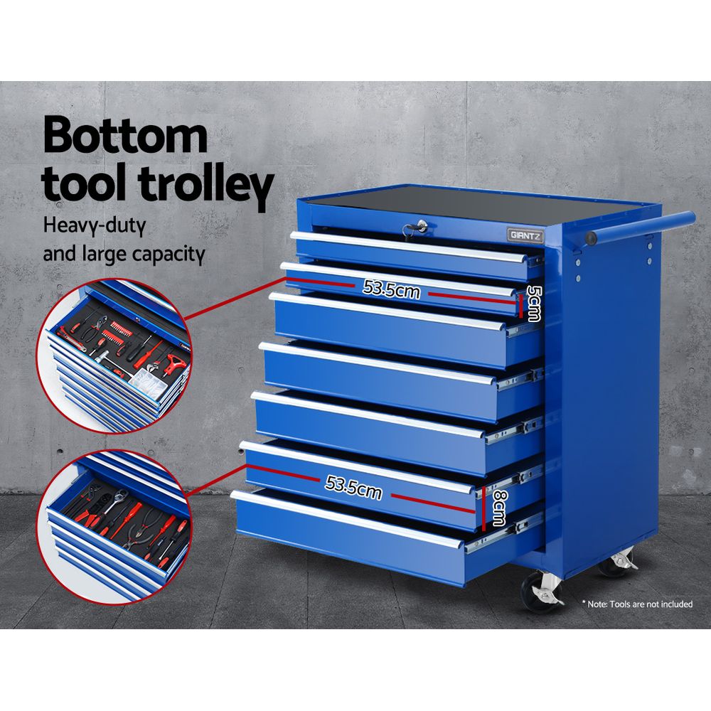 Tool Chest and Trolley Cabinet, 16 Drawers Blue