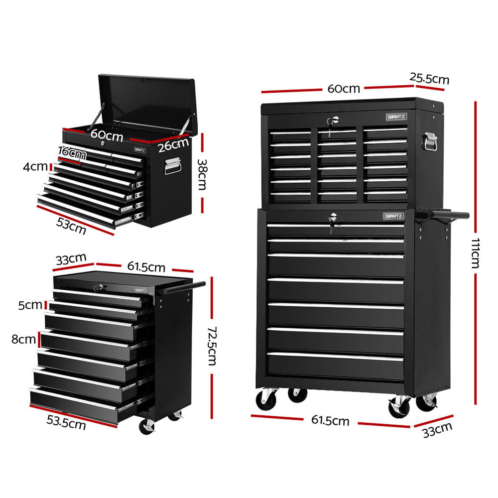 Tool Cabinet Chest Trolley, 17 Drawers Black