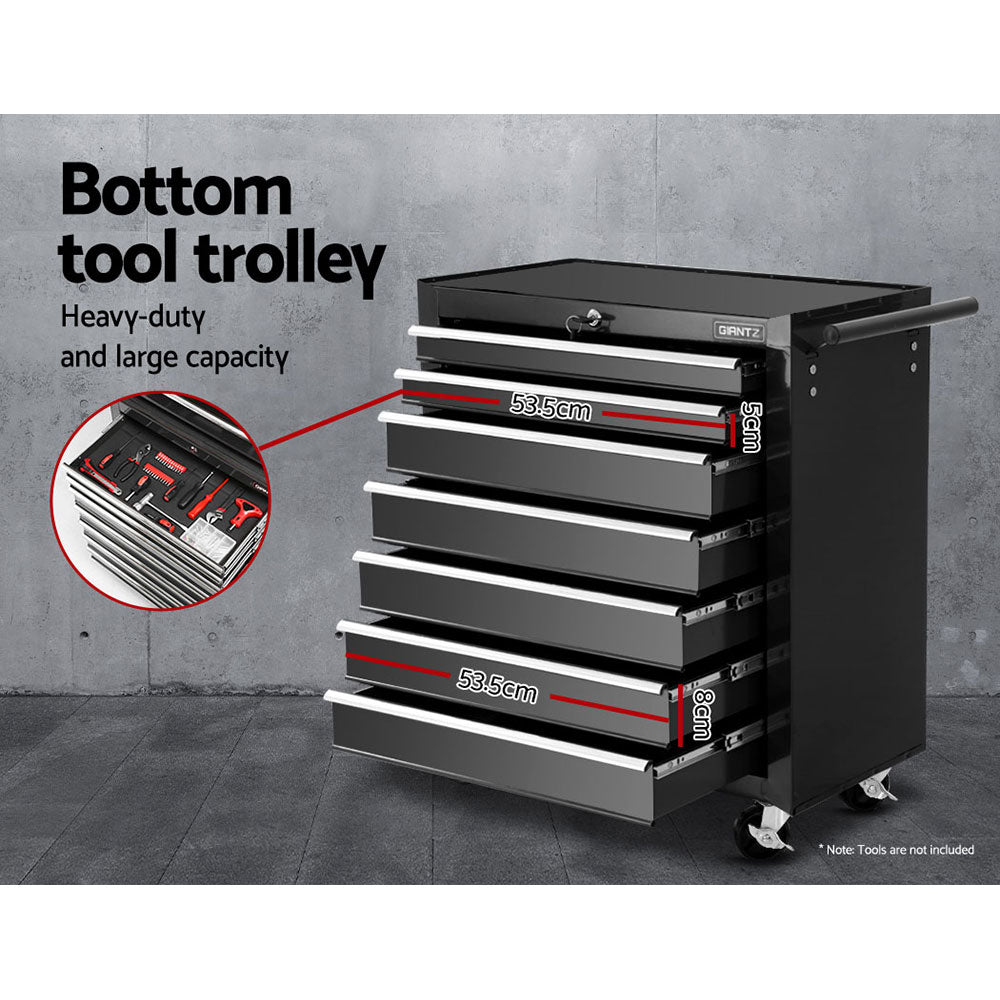 Tool Cabinet Chest Trolley, 17 Drawers Black