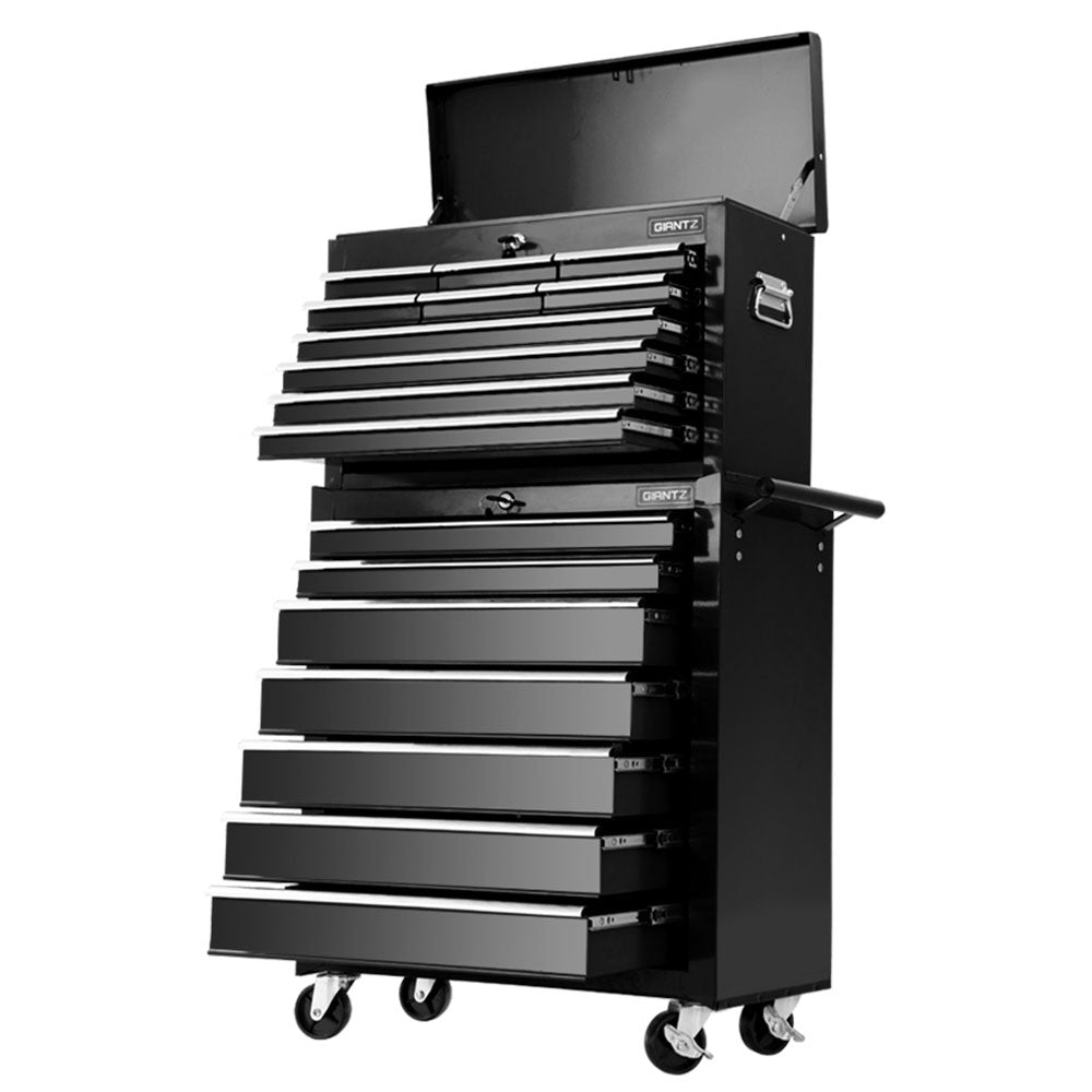 Tool Cabinet Chest Trolley, 17 Drawers Black
