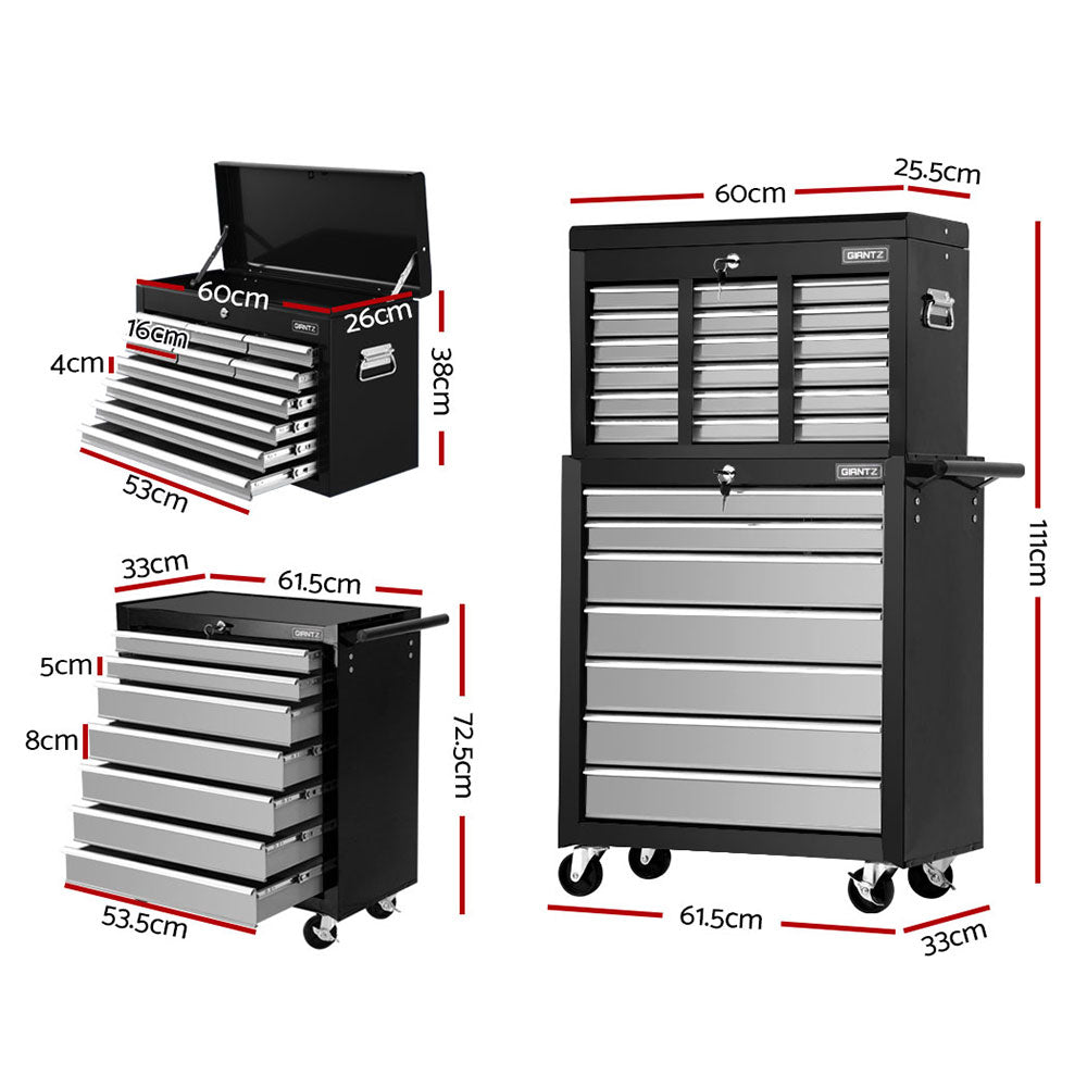 17 Drawer Tool Chest and Trolley Combo Black and Grey
