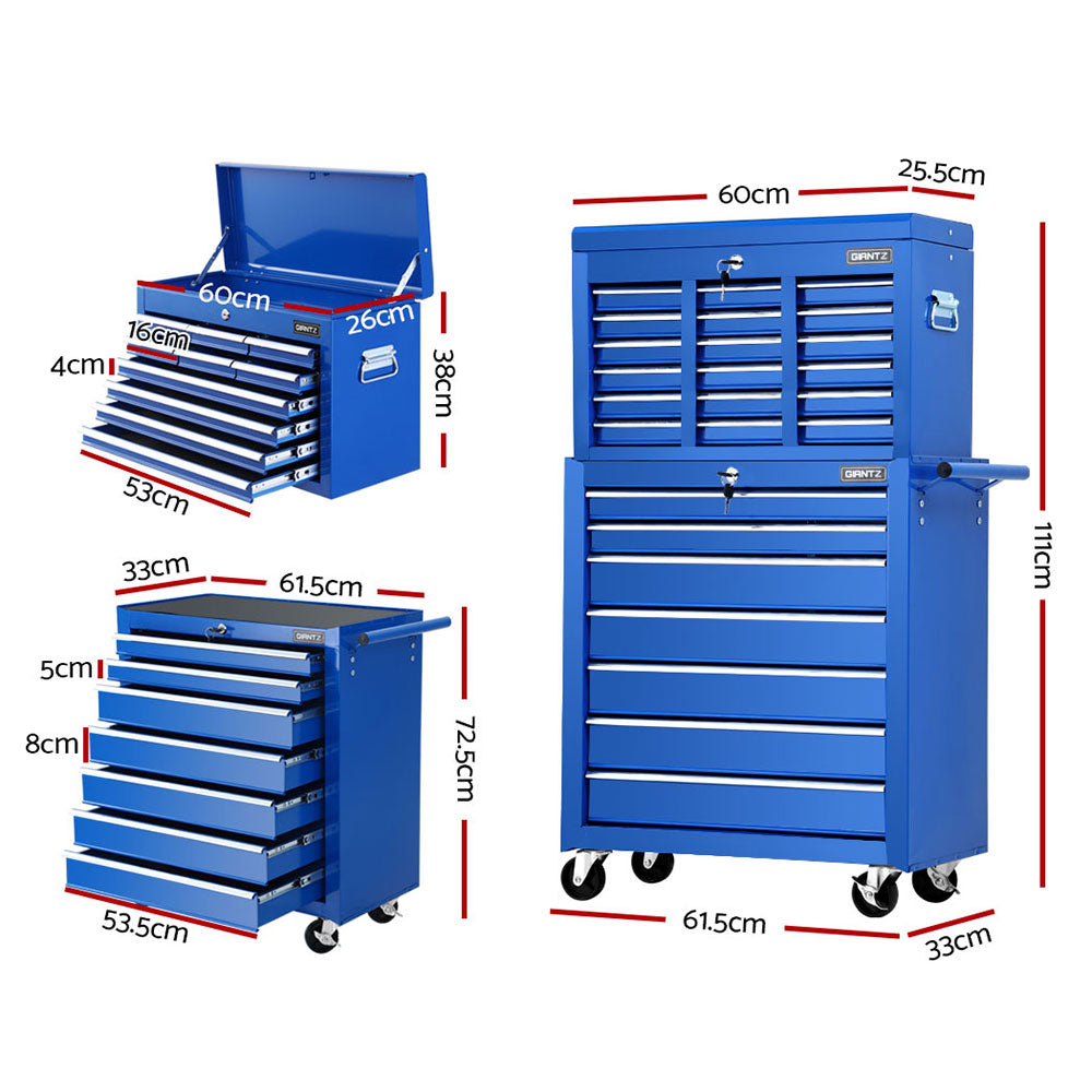 Tool Cabinet Chest Trolley, 17 Drawers Blue