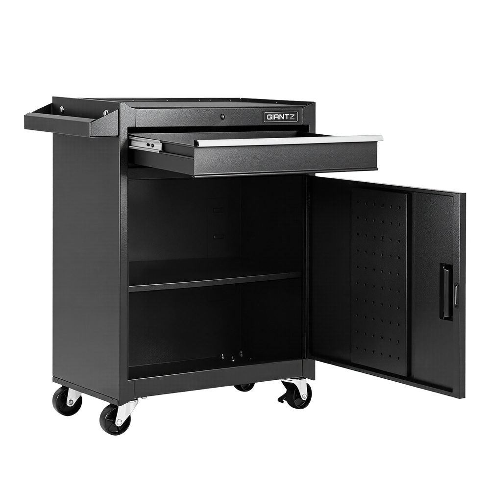 Rolling Tool Cabinet Trolley 1 Drawer with Cabinet Black
