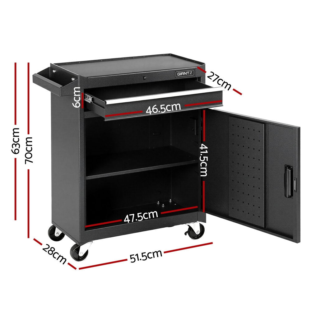 Rolling Tool Cabinet Trolley 1 Drawer with Cabinet Black