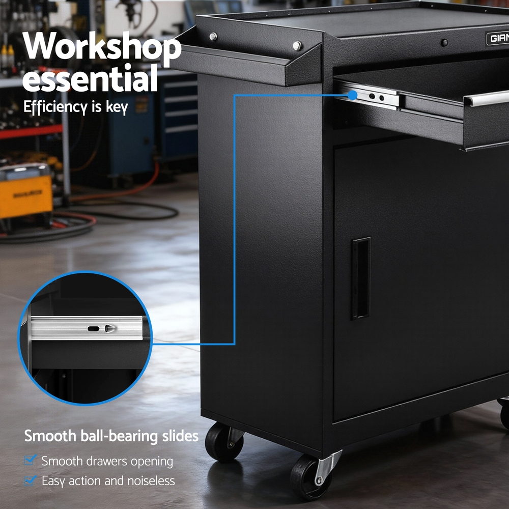 Rolling Tool Cabinet Trolley 1 Drawer with Cabinet Black