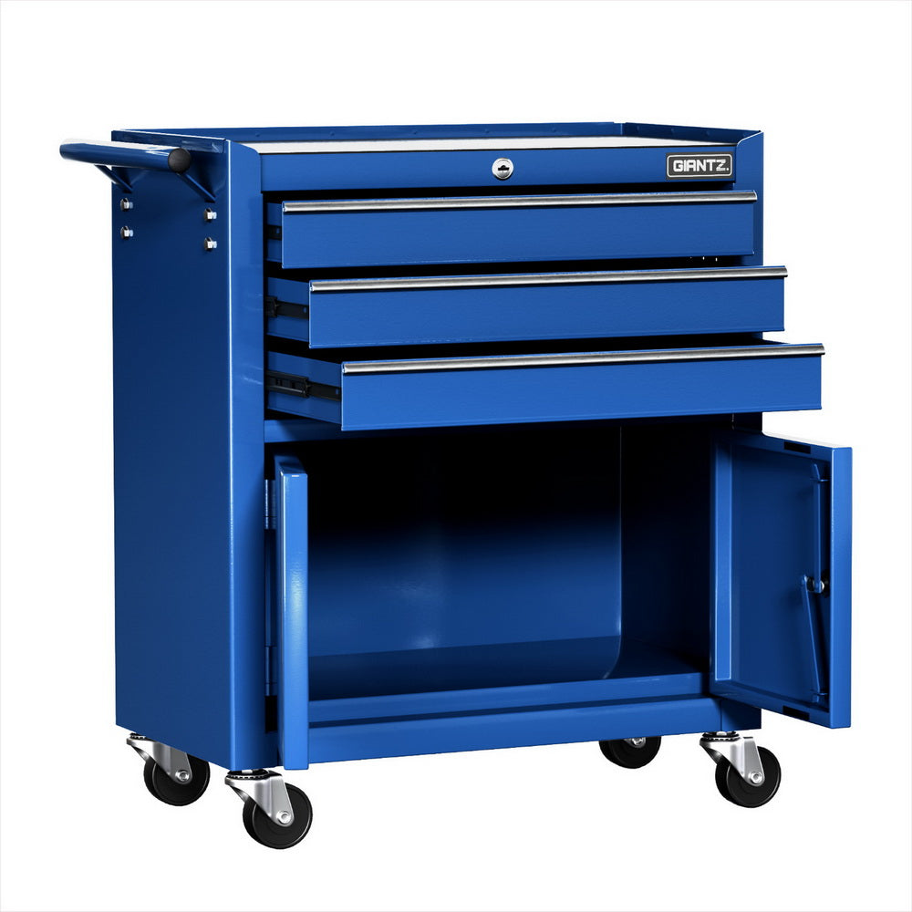3 Drawer Tool Trolley Cabinet with Door Blue