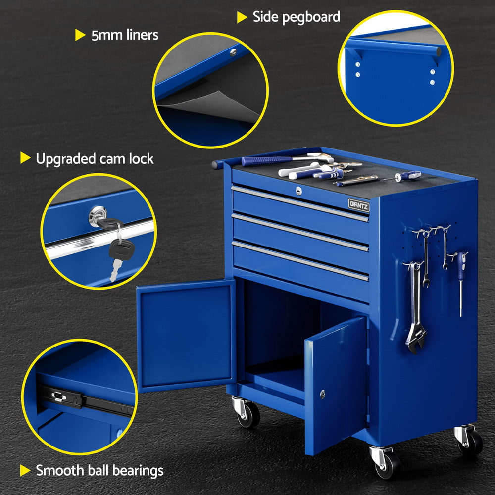 3 Drawer Tool Trolley Cabinet with Door Blue