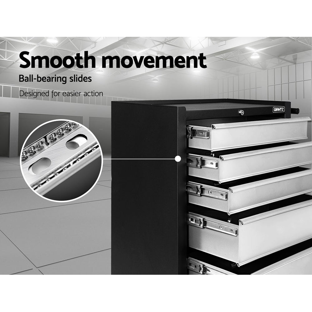 5 Drawer Roller Tool Cabinet Trolley Black and Grey