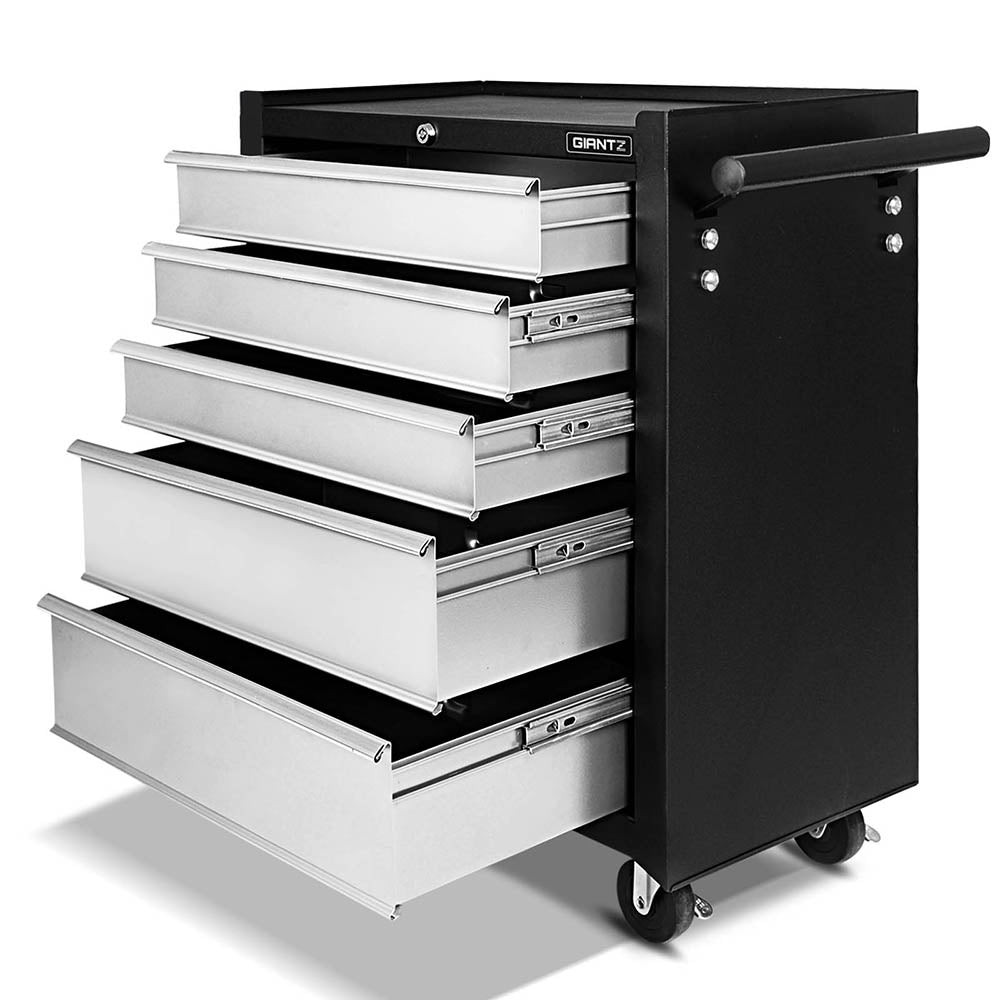 5 Drawer Roller Tool Cabinet Trolley Black and Grey