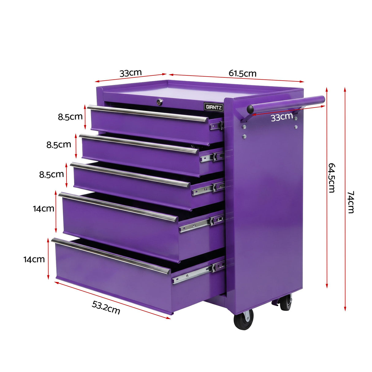 Tool Trolley Cabinet, 5 Drawers Purple