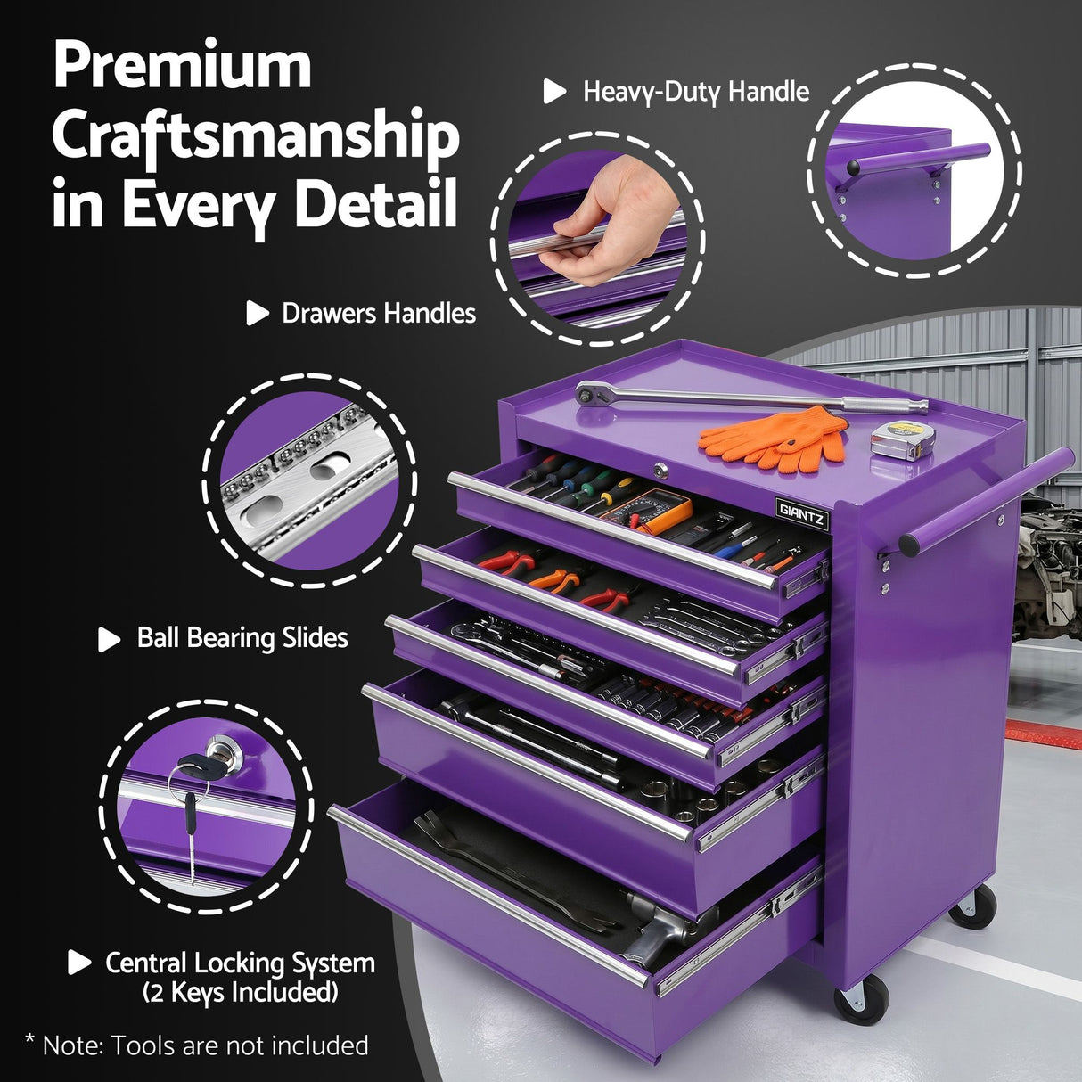 Tool Trolley Cabinet, 5 Drawers Purple