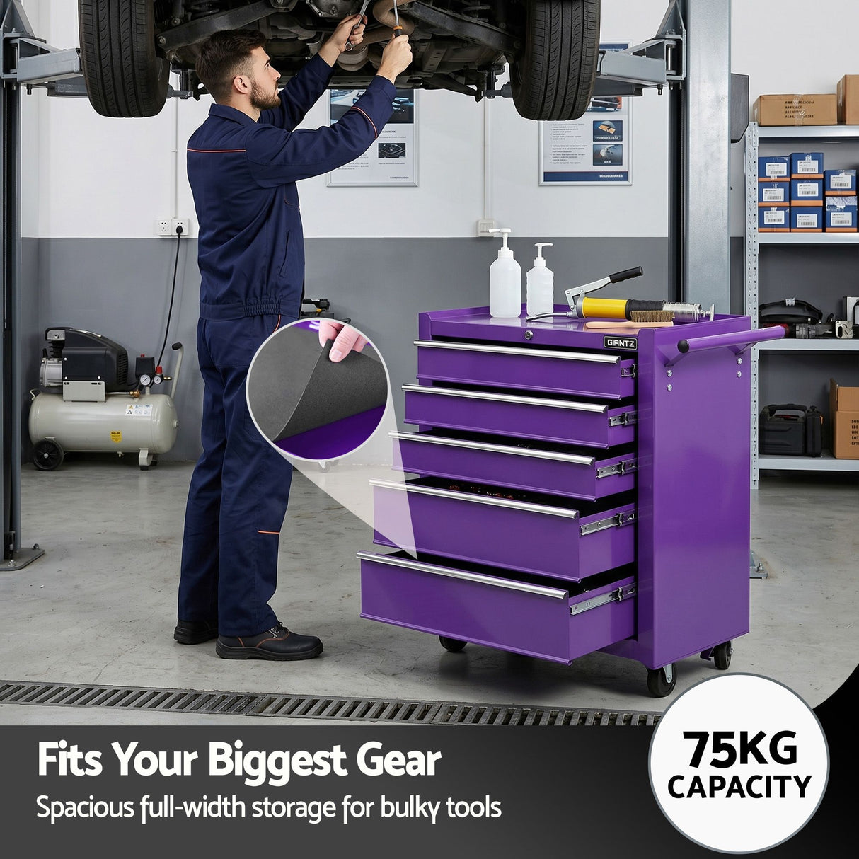 Tool Trolley Cabinet, 5 Drawers Purple