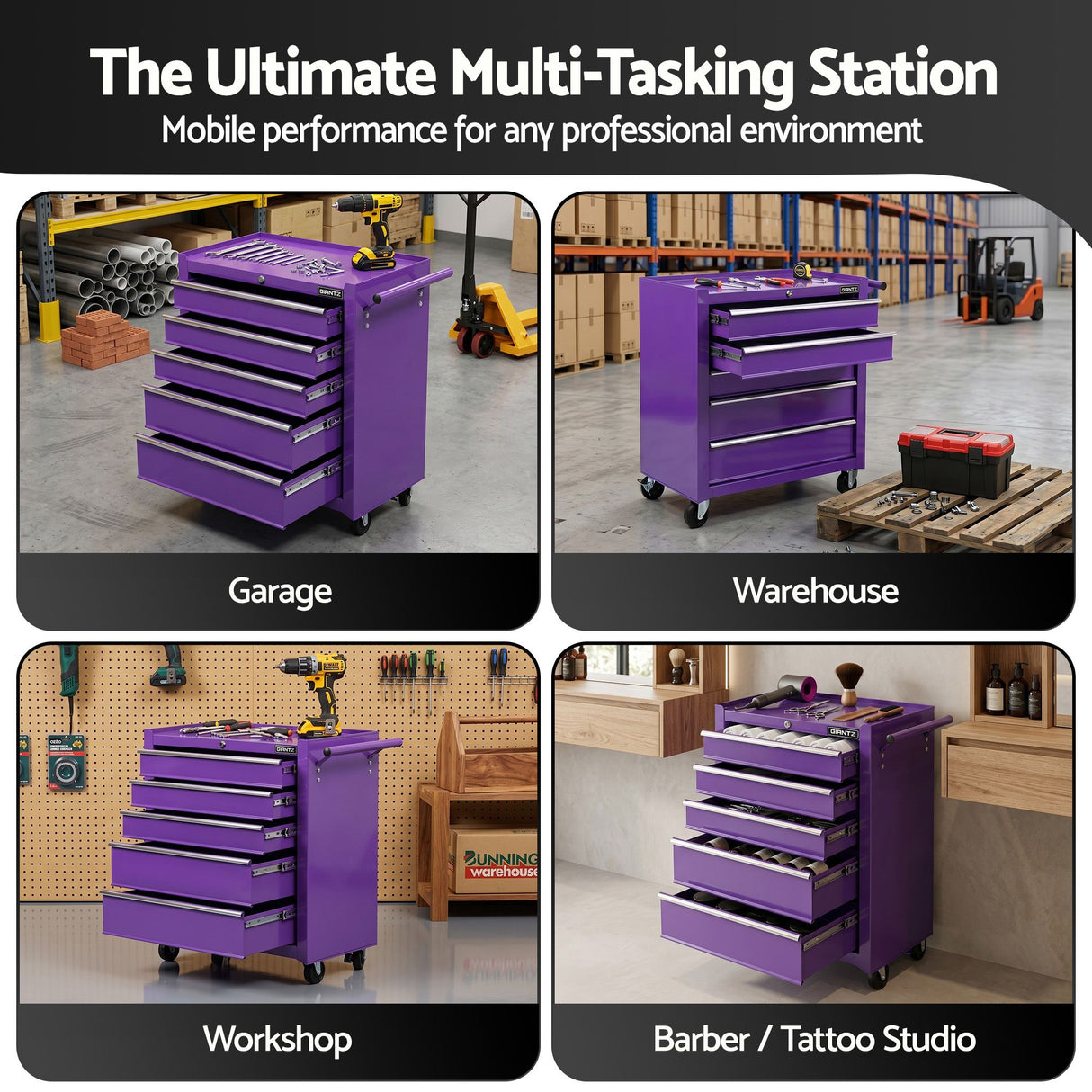 Tool Trolley Cabinet, 5 Drawers Purple
