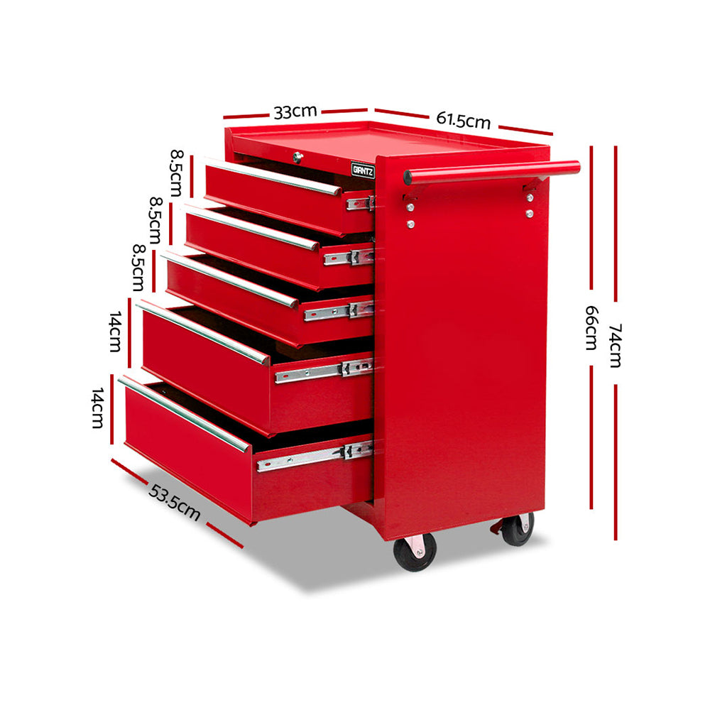 5 Drawer Rolling Tool Cabinet Trolley Red - view 2