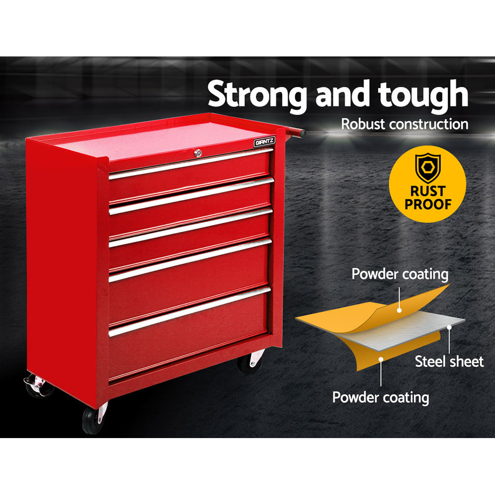 5 Drawer Rolling Tool Cabinet Trolley Red - view 3