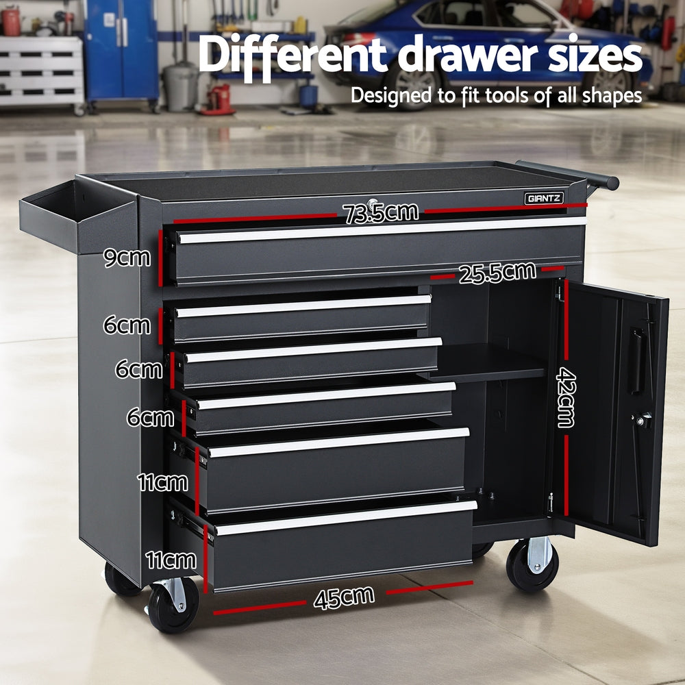 6 Drawer Tool Cabinet with Wheels Black