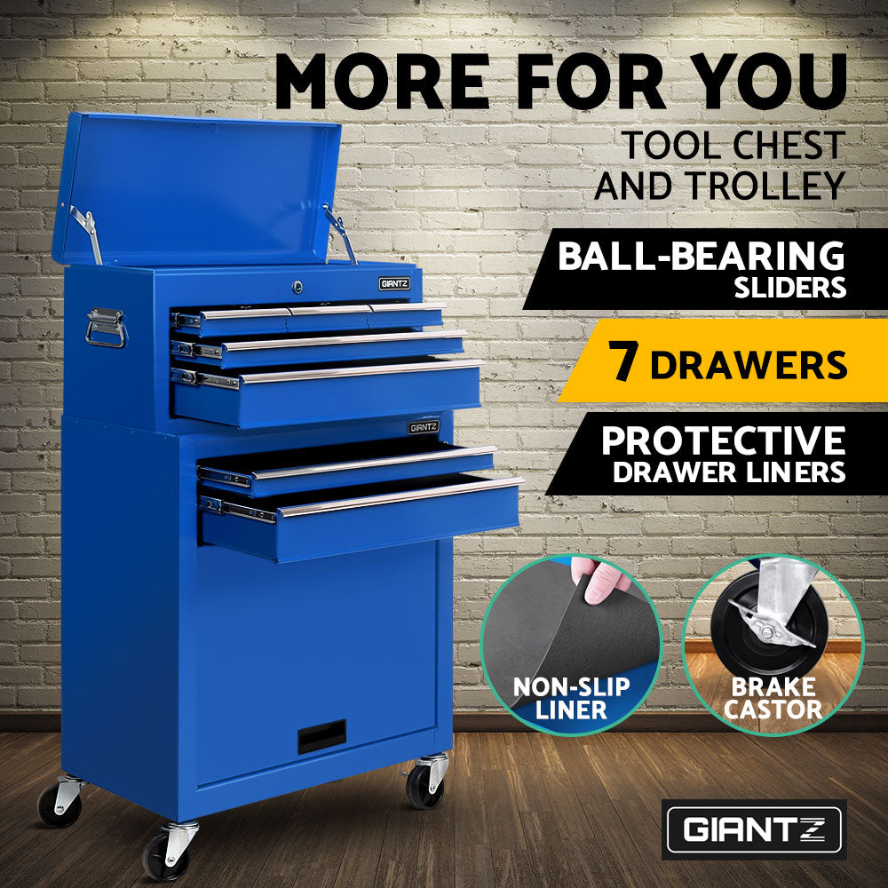 7 Drawer Tool Chest and Roller Cabinet Blue - view 4