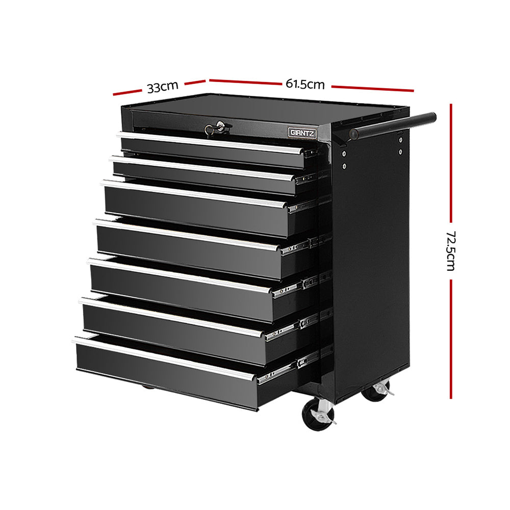 7 Drawer Rolling Tool Cabinet Trolley Black - view 2