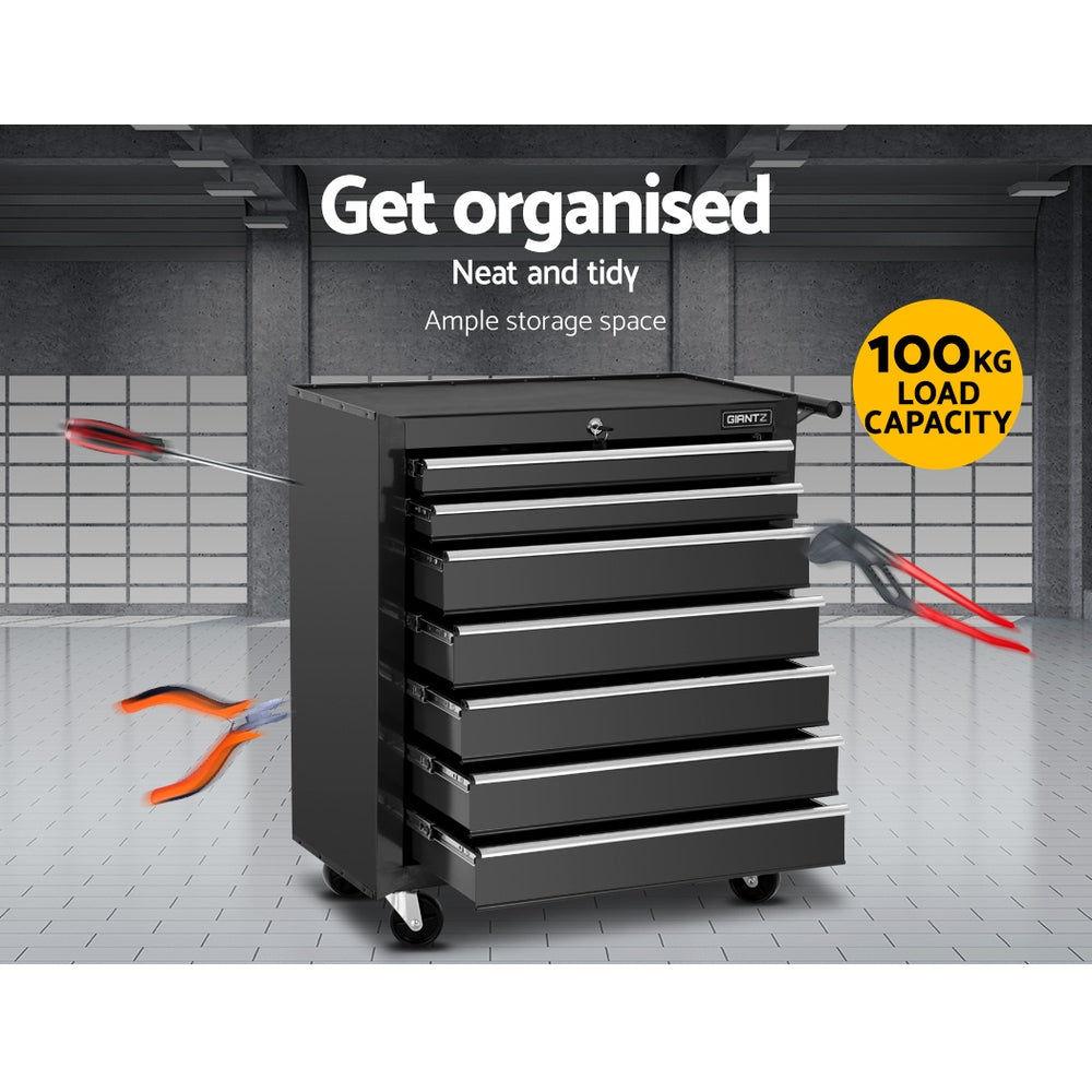7 Drawer Rolling Tool Cabinet Trolley Black - view 4