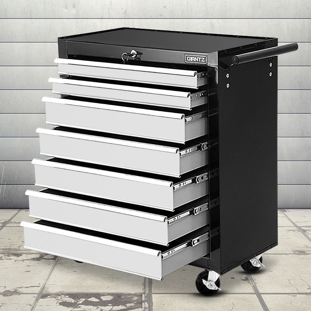 7 Drawer Rolling Tool Cabinet Trolley Black and Grey - view 1
