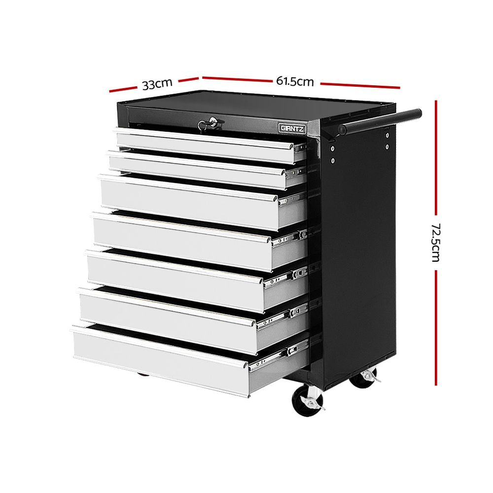 7 Drawer Rolling Tool Cabinet Trolley Black and Grey - view 2