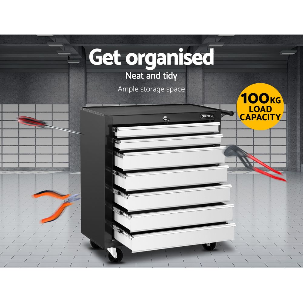 7 Drawer Rolling Tool Cabinet Trolley Black and Grey - view 3
