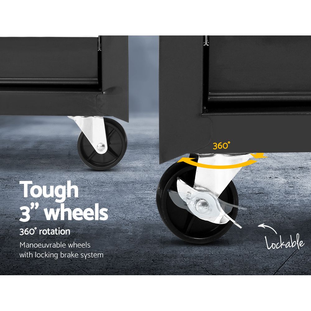 7 Drawer Rolling Tool Cabinet Trolley Black and Grey - view 5