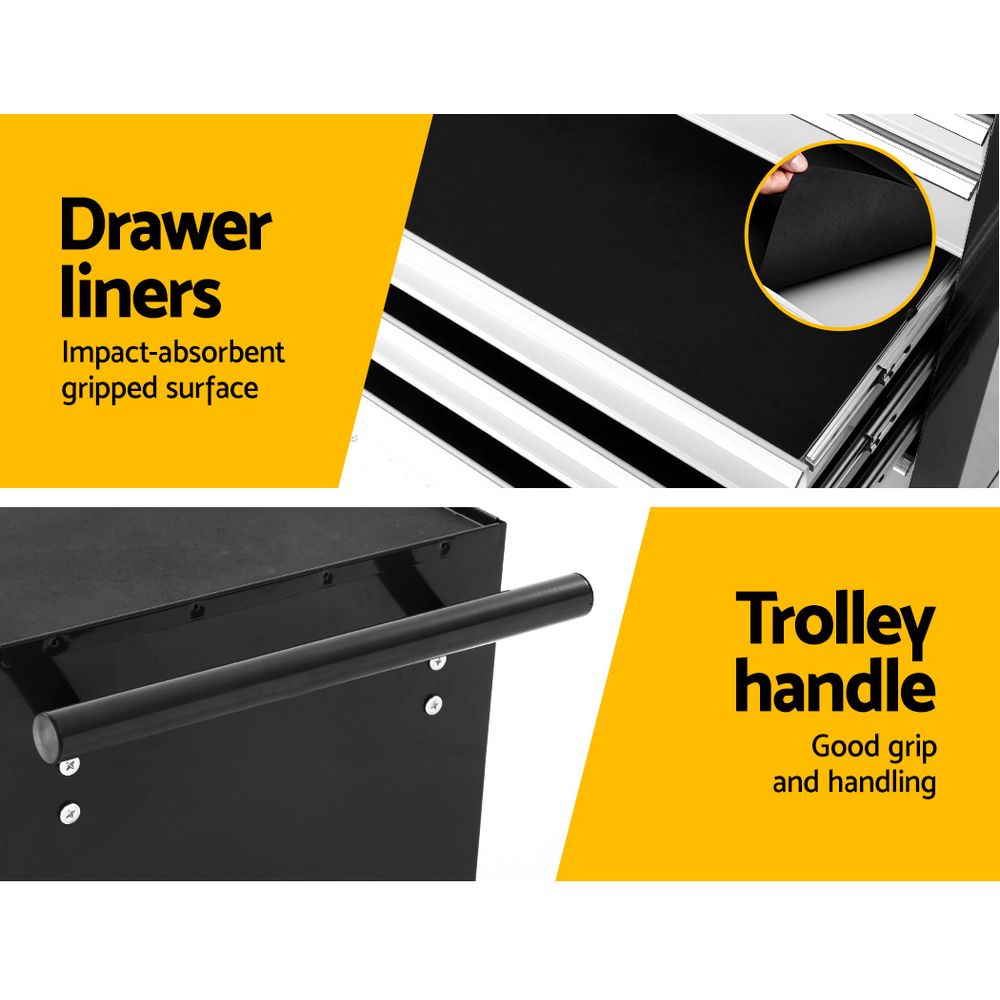 7 Drawer Rolling Tool Cabinet Trolley Black and Grey - view 6