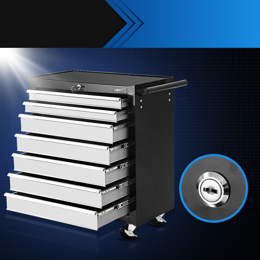 7 Drawer Rolling Tool Cabinet Trolley Black and Grey - view 7
