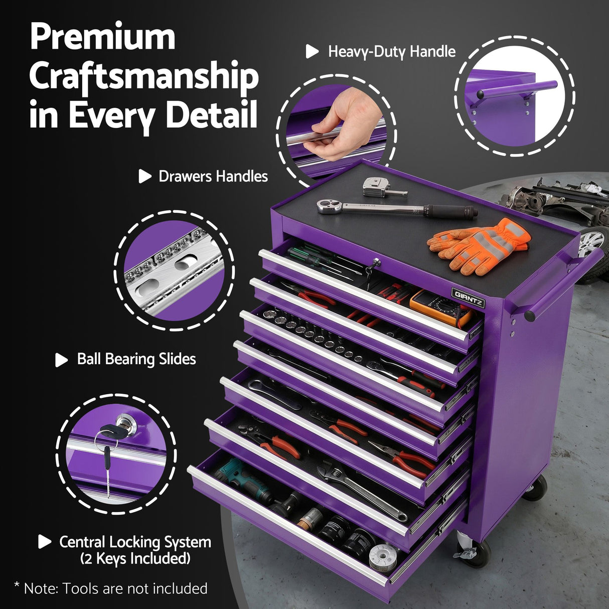 Tool Trolley Cabinet, 7 Drawers Purple