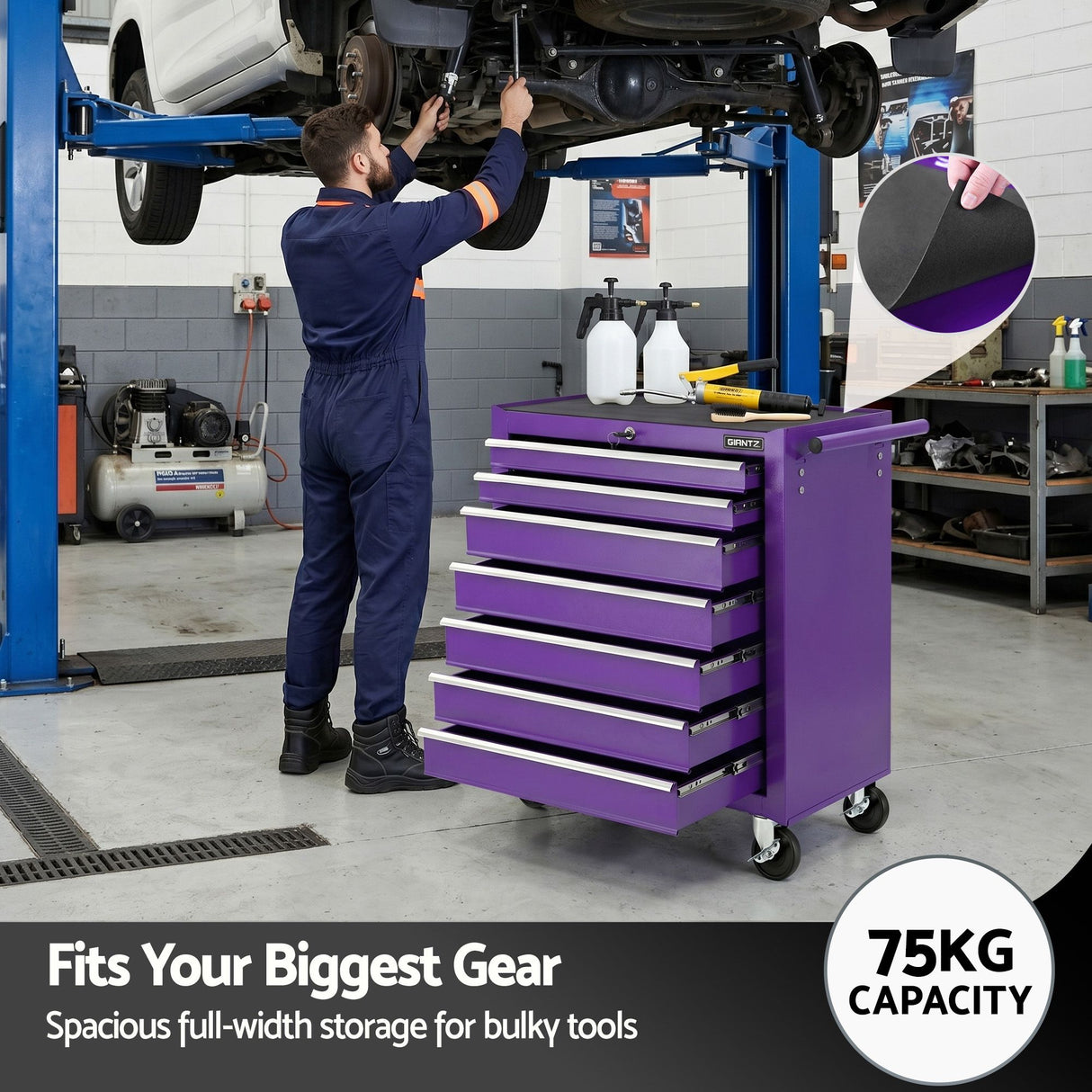 Tool Trolley Cabinet, 7 Drawers Purple