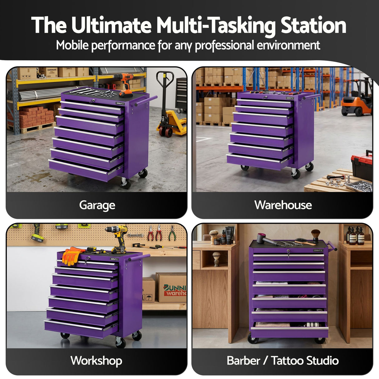 Tool Trolley Cabinet, 7 Drawers Purple