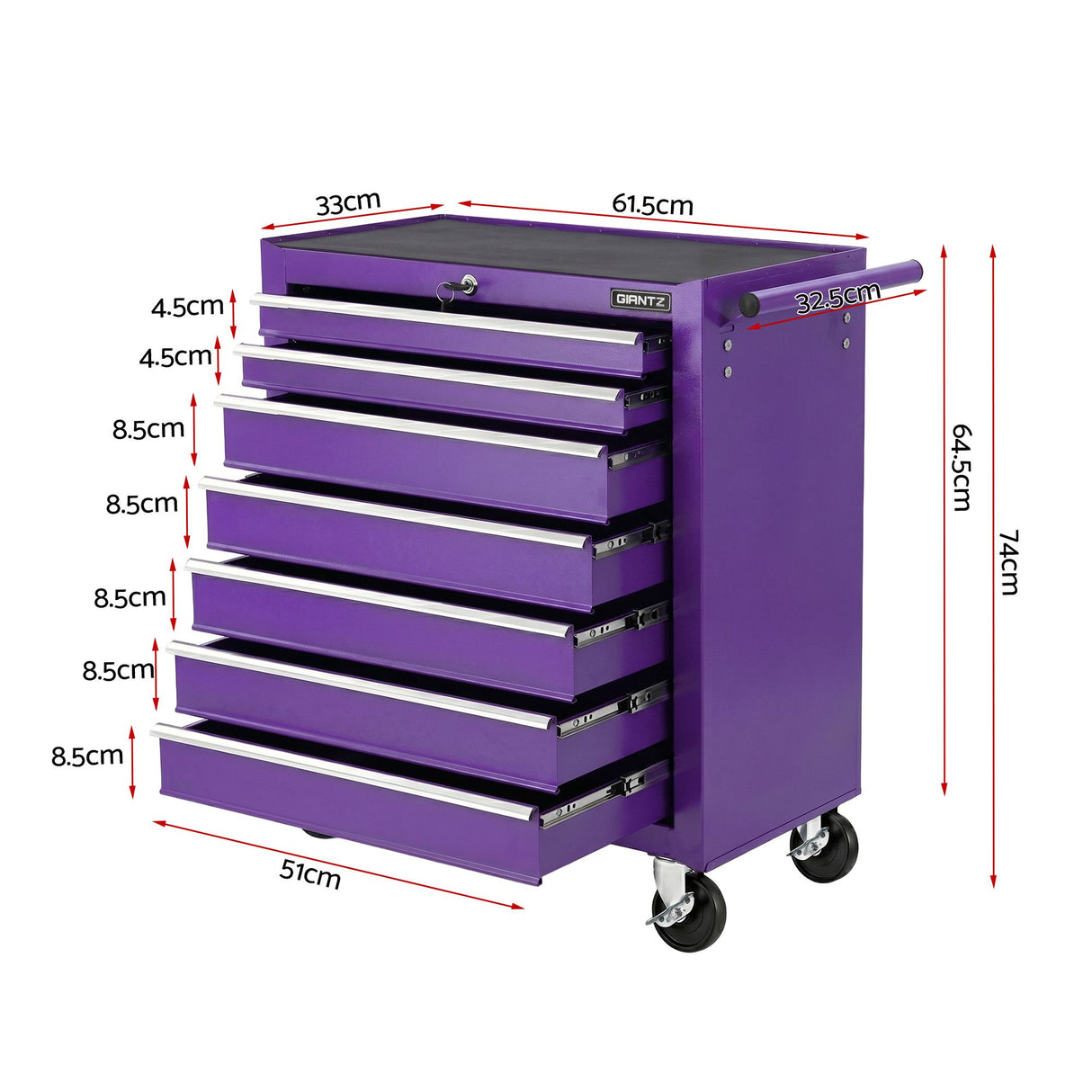 Tool Trolley Cabinet, 7 Drawers Purple